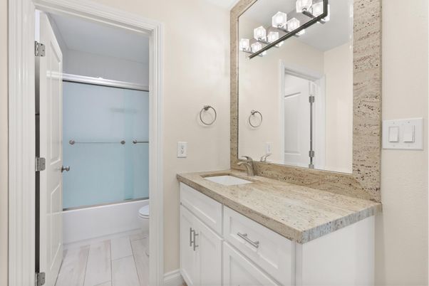Bathroom, Glass Shower, Interior, Wood Texture Flooring
