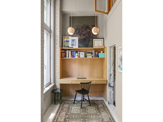 Home Office, Interior, Pendant Lights, Wooden Walls