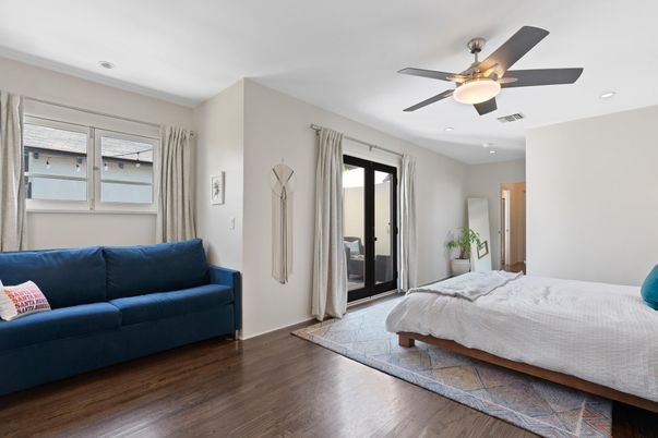 Bedroom, Interior, Recessed Lighting, Wood Texture Flooring