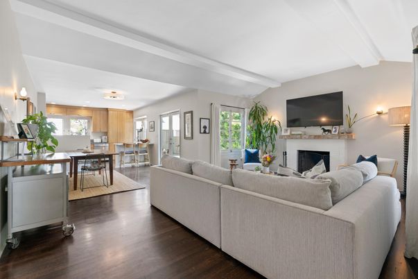 Dining room, Fireplace, Interior, Kitchen, Living room, Wood Texture Flooring