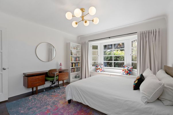 Bedroom, Home Office, Interior, Pendant Lights, Wood Texture Flooring