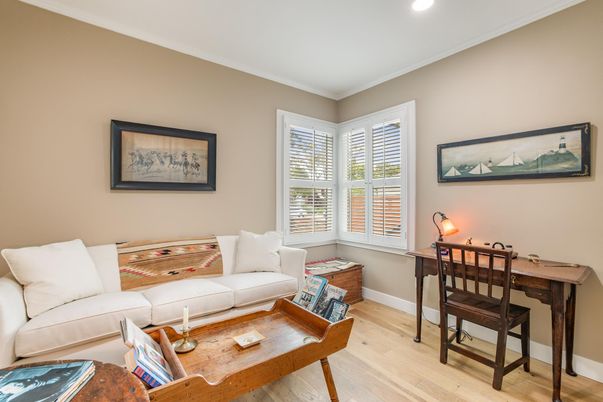 Home Office, Interior, Living room, Recessed Lighting, Wood Texture Flooring