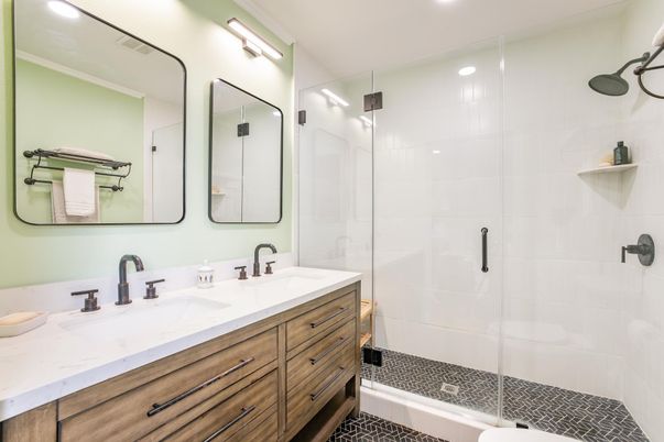 Bathroom, Dual Sink Vanities, Glass Shower, Interior, Recessed Lighting