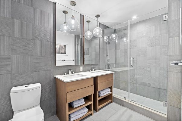 Bathroom, Glass Shower, Interior, Pendant Lights, Recessed Lighting