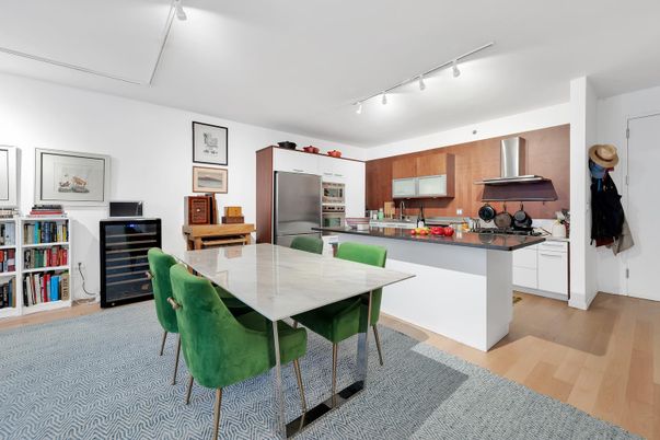 Dining room, Interior, Kitchen, Stainless Steel Appliances, Wood Texture Flooring
