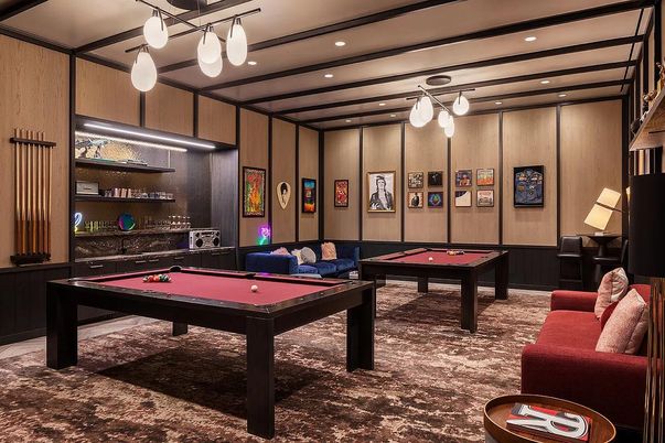 Billiard Table, Game Room, Interior, Pendant Lights, Recessed Lighting
