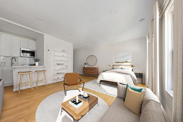 Bedroom, Interior, Kitchen, Living room, Recessed Lighting, Wood Texture Flooring