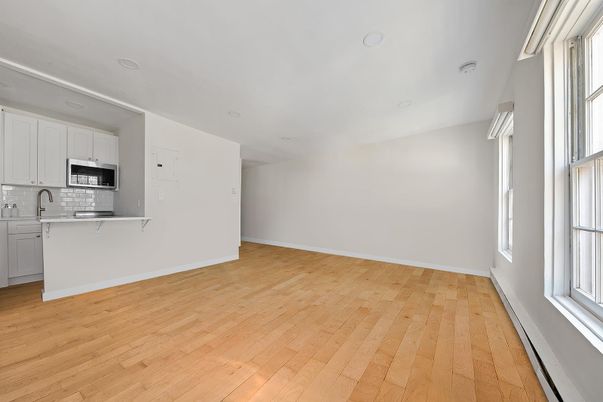 Empty room, Interior, Kitchen, Recessed Lighting, Wood Texture Flooring