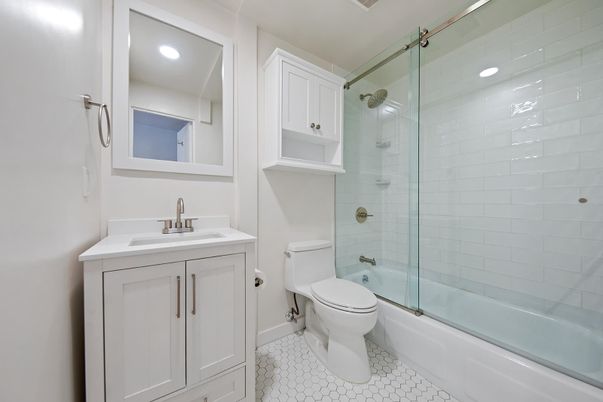 Bathroom, Glass Shower, Interior, Recessed Lighting