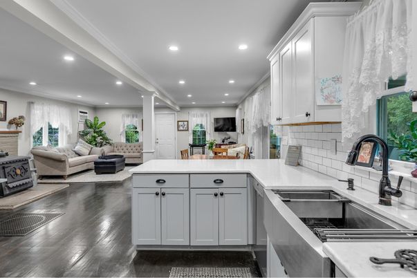 Interior, Kitchen, Living room, Recessed Lighting, Wood Texture Flooring