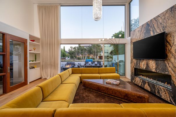 Fireplace, Interior, Living room, Pendant Lights