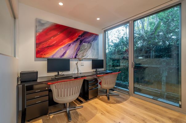 Home Office, Interior, Recessed Lighting, Wood Texture Flooring