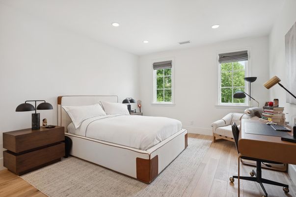 Bedroom, Home Office, Interior, Recessed Lighting, Wood Texture Flooring