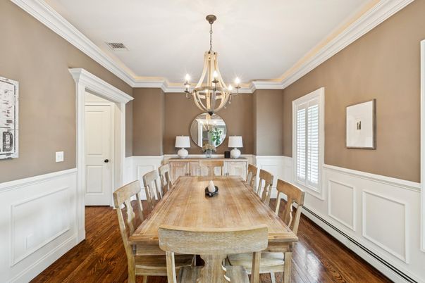 Chandelier, Dining room, Interior, Wood Texture Flooring