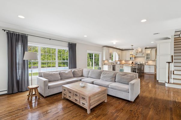 Interior, Kitchen, Living room, Pendant Lights, Recessed Lighting, Wood Texture Flooring