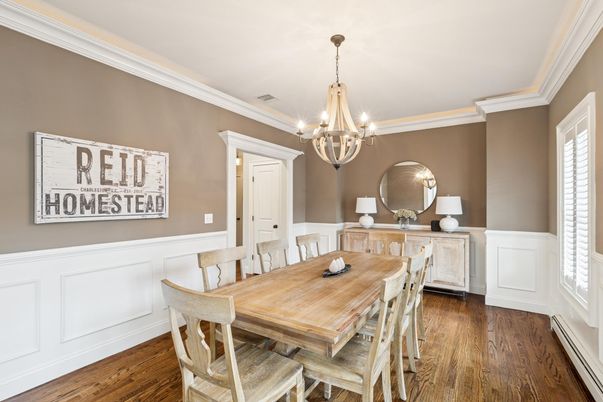 Chandelier, Dining room, Interior, Wood Texture Flooring