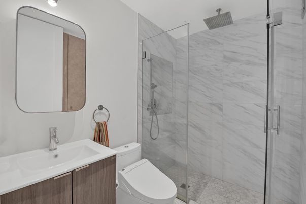 Bathroom, Glass Shower, Interior, Marble Walls