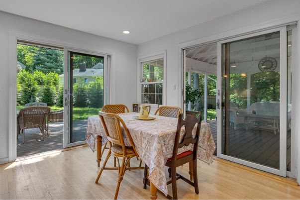 Dining room, Interior, Recessed Lighting, Wood Texture Flooring