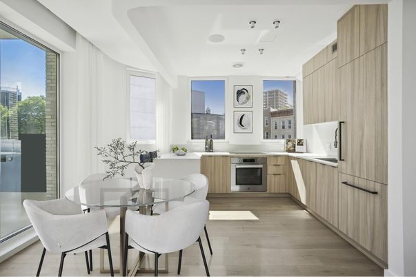Dining room, Interior, Kitchen, Stainless Steel Appliances, Wood Texture Flooring