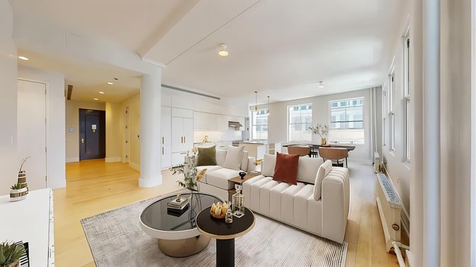 Interior, Kitchen, Living room, Pendant Lights, Recessed Lighting, Wood Texture Flooring