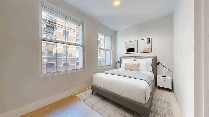 Bedroom, Interior, Recessed Lighting, Wood Texture Flooring