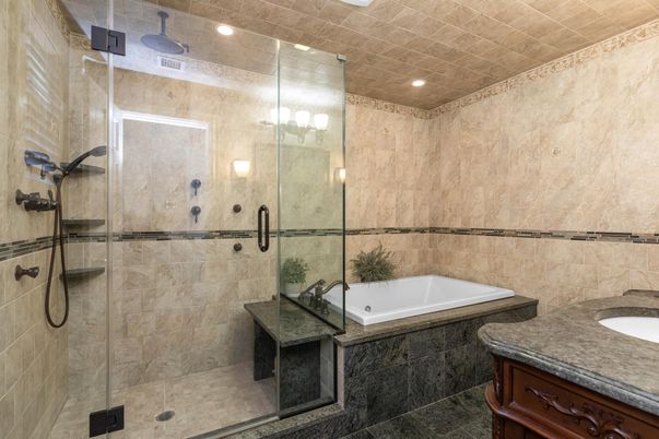 Bathroom, Glass Shower, Interior, Recessed Lighting