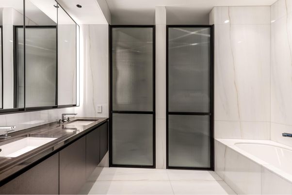 Bathroom, Dual Sink Vanities, Glass Shower, Interior