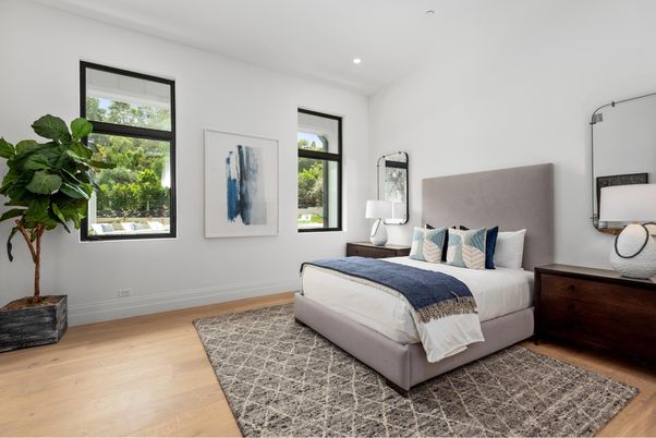 Bedroom, Interior, Recessed Lighting, Wood Texture Flooring