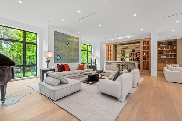 Interior, Living room, Recessed Lighting, Wood Texture Flooring