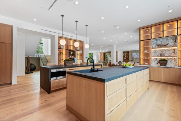 Interior, Kitchen, Pendant Lights, Recessed Lighting, Wood Texture Flooring