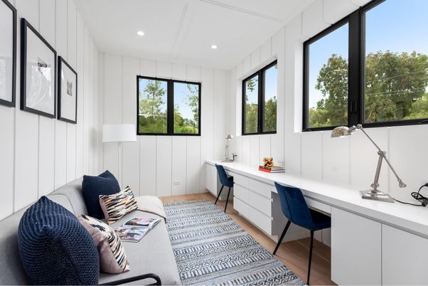 Home Office, Interior, Recessed Lighting, Wood Texture Flooring