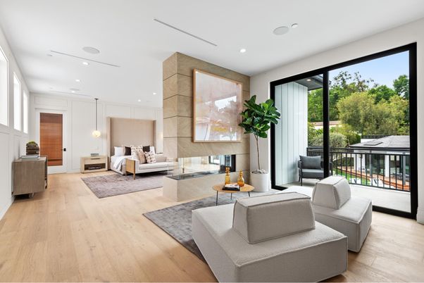 Fireplace, Interior, Living room, Pendant Lights, Recessed Lighting, Wood Texture Flooring
