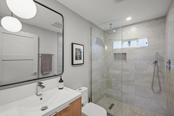 Bathroom, Glass Shower, Interior, Recessed Lighting