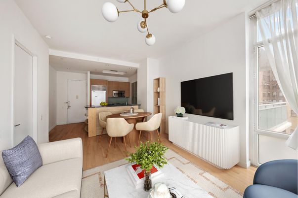 Dining room, Interior, Kitchen, Living room, Pendant Lights, Stainless Steel Appliances, Wood Texture Flooring