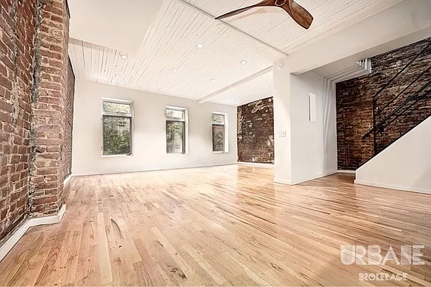 Empty room, Interior, Recessed Lighting, Stone Walls, Wood Texture Flooring