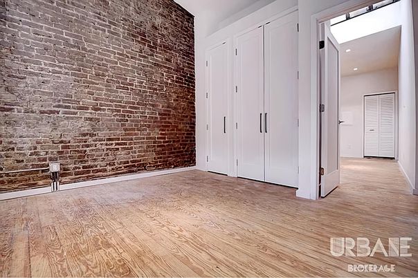 Empty room, Interior, Recessed Lighting, Stone Walls, Wood Texture Flooring
