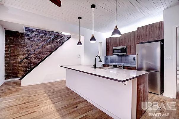 Interior, Kitchen, Pendant Lights, Stainless Steel Appliances, Wood Texture Flooring