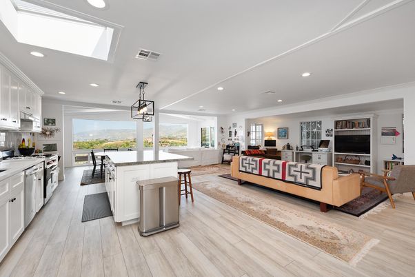 Interior, Kitchen, Living room, Pendant Lights, Recessed Lighting, Wood Texture Flooring