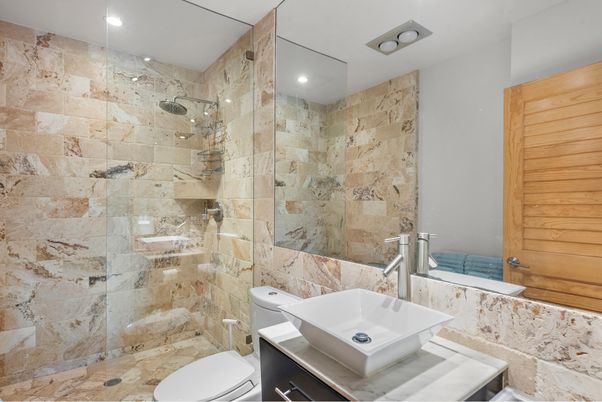 Bathroom, Glass Shower, Interior, Recessed Lighting