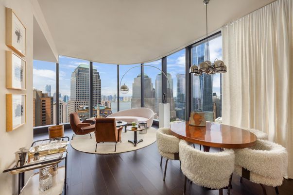 Dining room, Interior, Living room, Pendant Lights, Water, Wood Texture Flooring, Skyline
