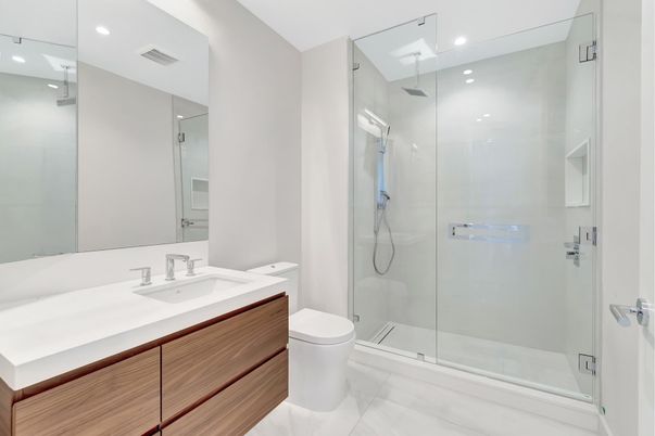 Bathroom, Glass Shower, Interior, Recessed Lighting