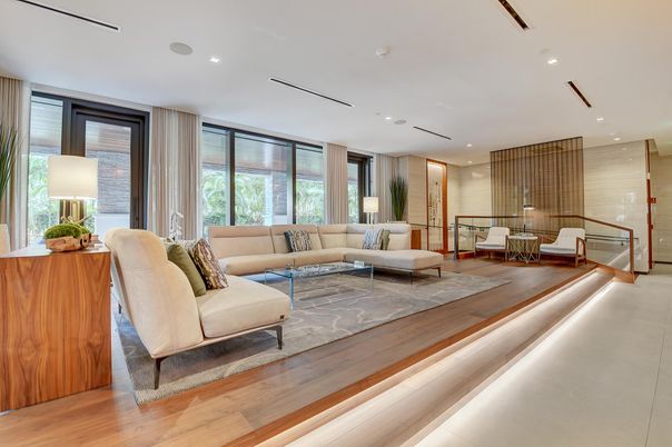 Interior, Living room, Recessed Lighting, Wood Texture Flooring