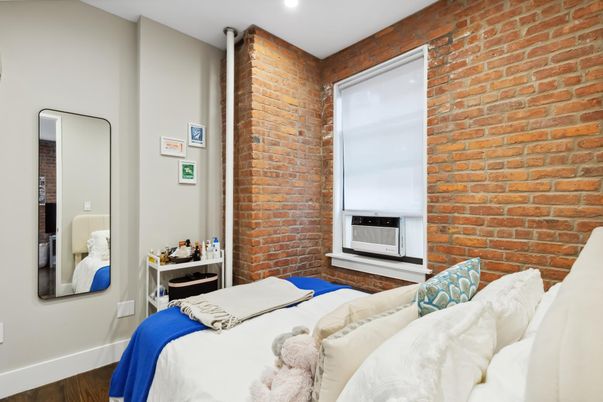Bedroom, Interior, Recessed Lighting, Stone Walls, Wood Texture Flooring