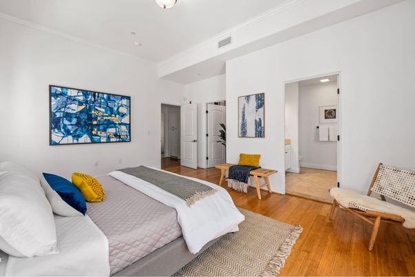 Bedroom, Interior, Recessed Lighting, Wood Texture Flooring