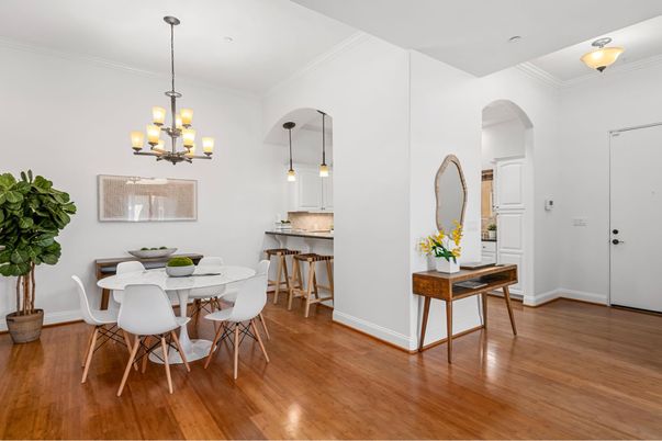 Chandelier, Dining room, Interior, Pendant Lights, Wood Texture Flooring