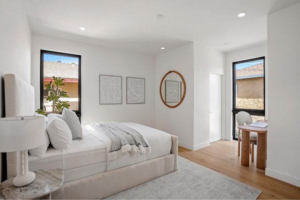 Bedroom, Interior, Recessed Lighting, Wood Texture Flooring