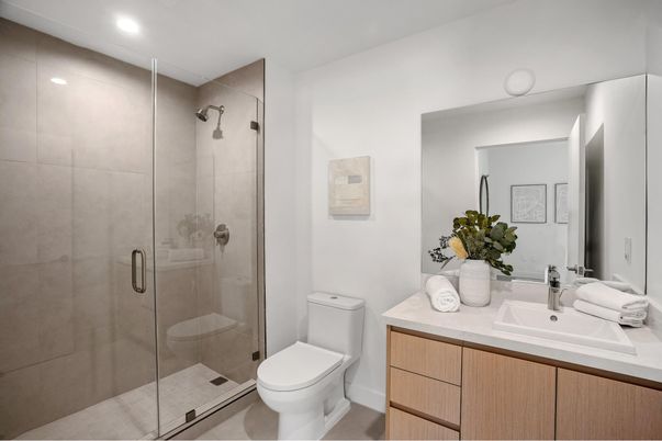 Bathroom, Glass Shower, Interior, Recessed Lighting