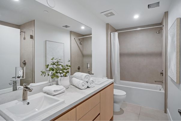 Bathroom, Dual Sink Vanities, Glass Shower, Interior, Recessed Lighting