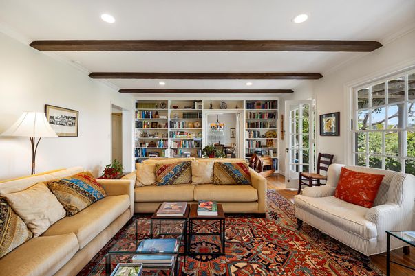 Interior, Living room, Recessed Lighting, Wooden Beams, Wood Texture Flooring