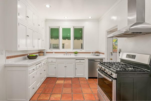 Interior, Kitchen, Recessed Lighting, Stainless Steel Appliances, Tile Countertops